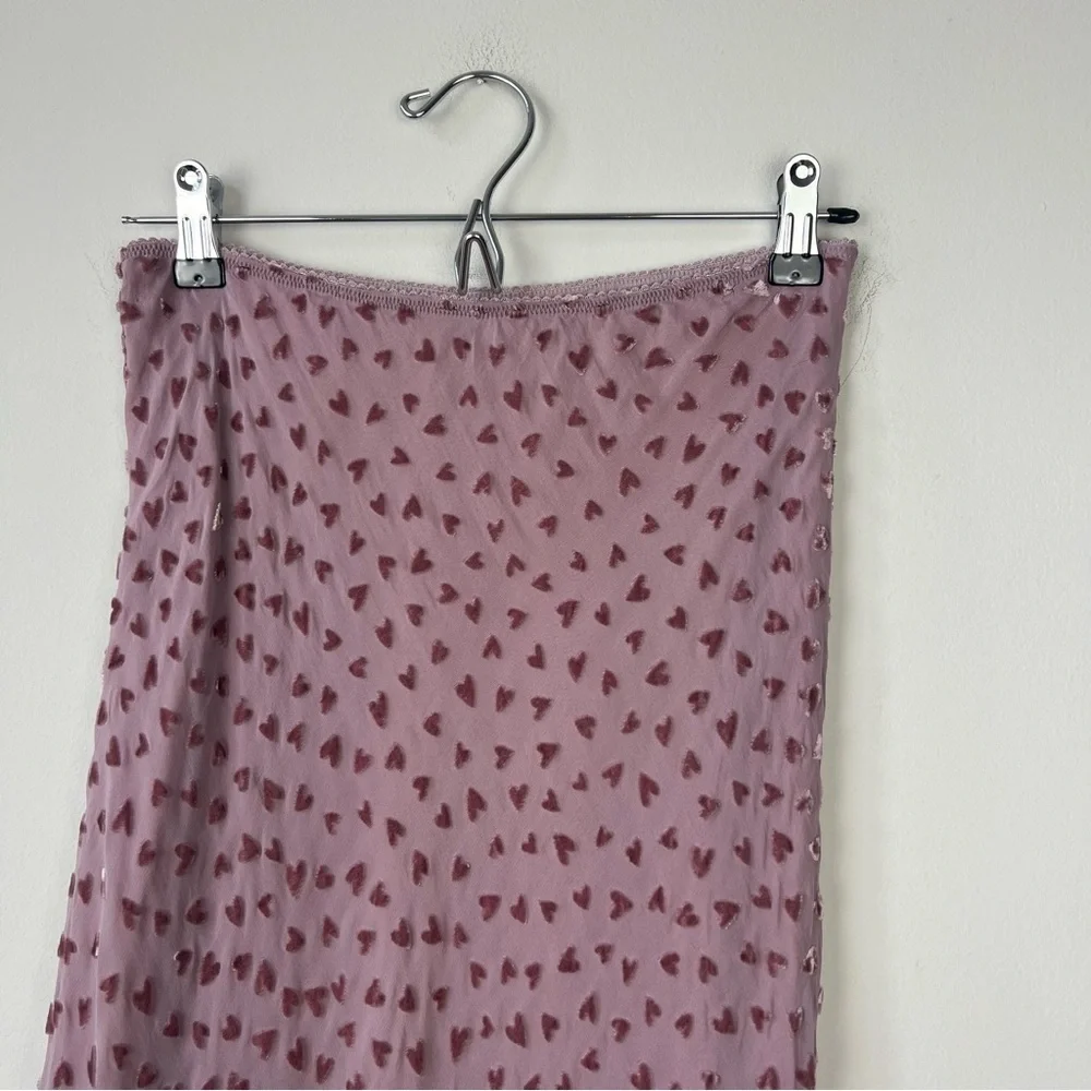 Per Una Silk Pink Swiss Dot Heart Maxi Skirt